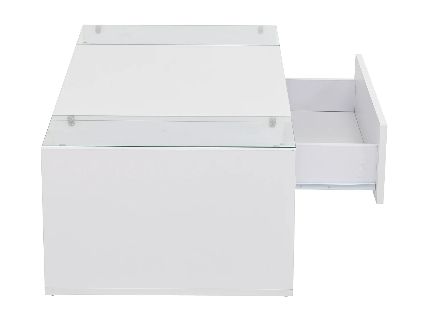 Table basse blanc avec 1 tiroir de rangement et étagères ouvertes, éclairage LED - pour salon