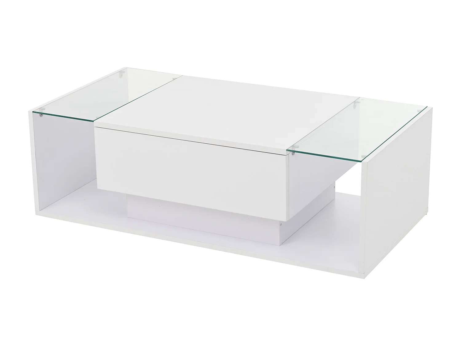 Table basse blanc avec 1 tiroir de rangement et étagères ouvertes, éclairage LED - pour salon