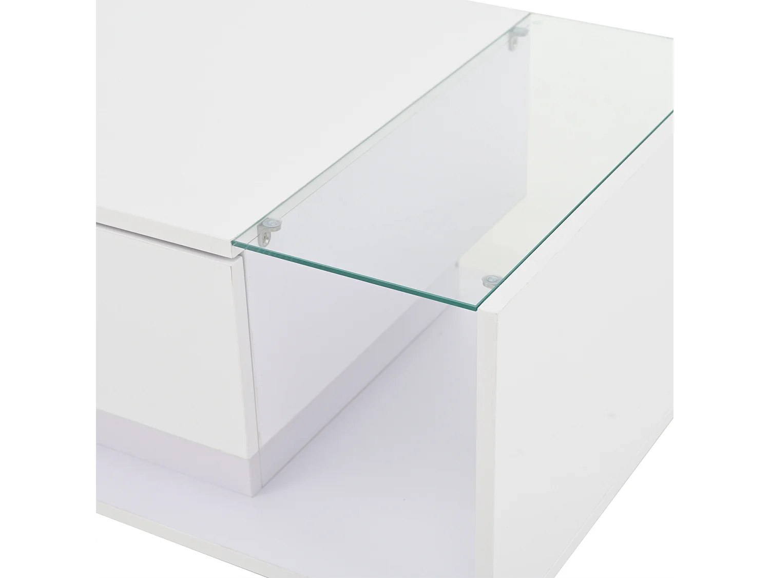 Table basse blanc avec 1 tiroir de rangement et étagères ouvertes, éclairage LED - pour salon