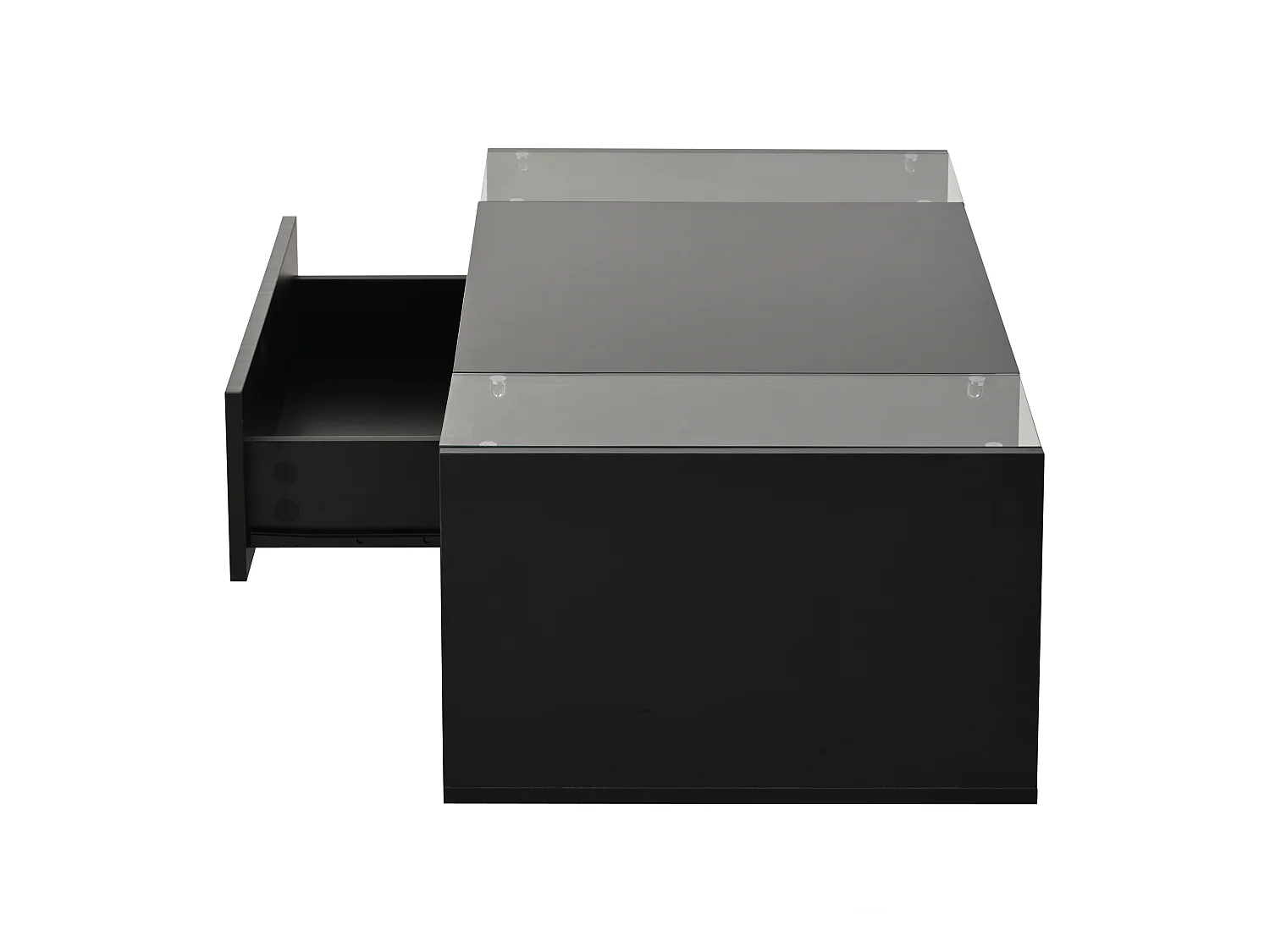 Table basse noir avec 1 tiroir de rangement et étagères ouvertes, éclairage LED - pour salon