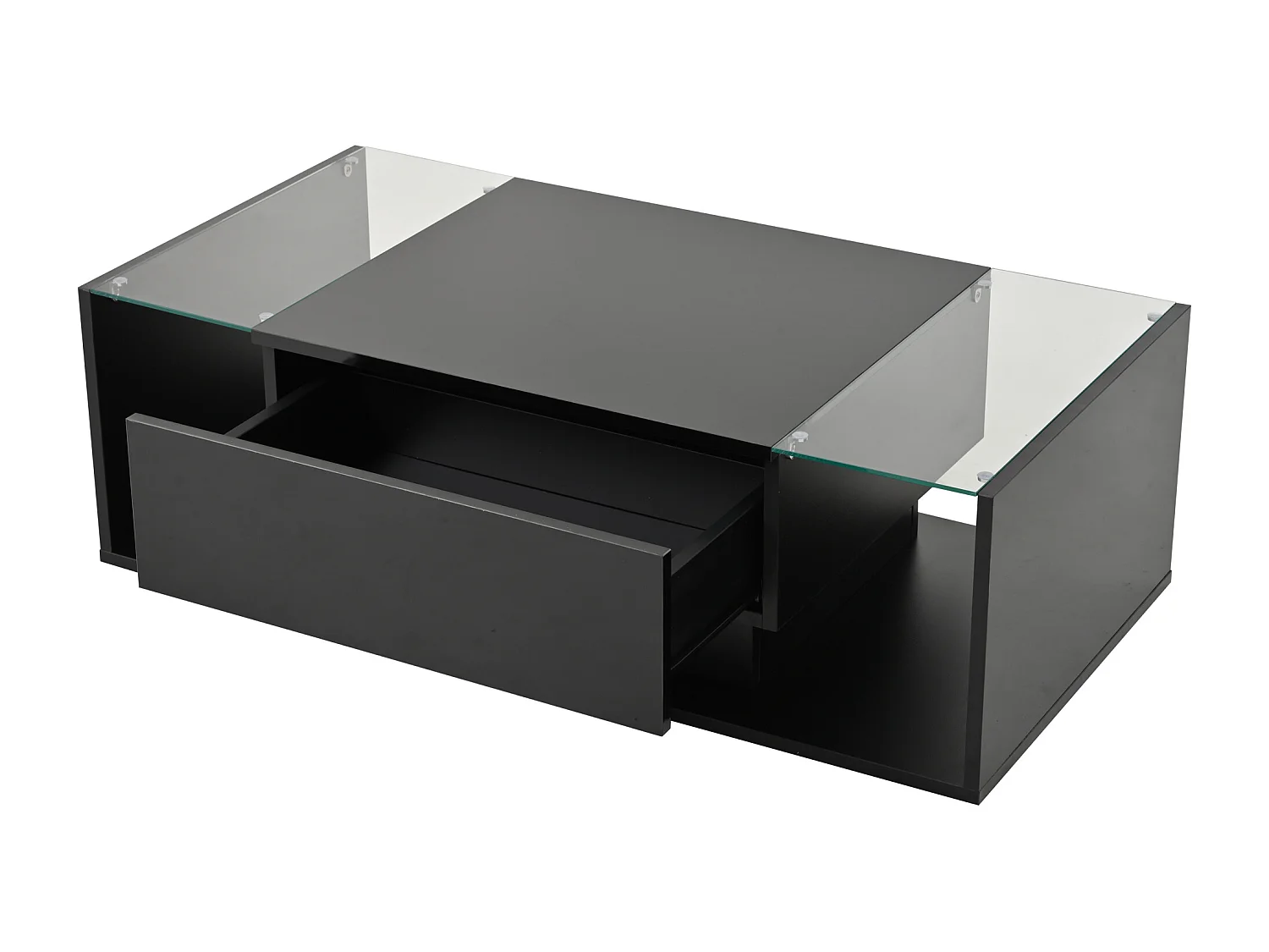 Table basse noir avec 1 tiroir de rangement et étagères ouvertes, éclairage LED - pour salon