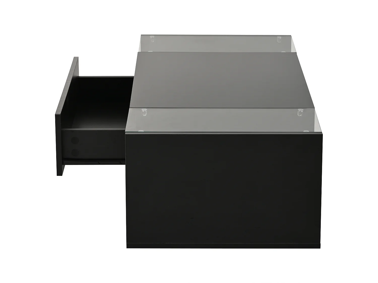 Table basse noir avec 1 tiroir de rangement et étagères ouvertes, éclairage LED - pour salon