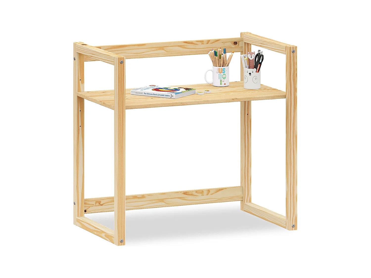 Bureau enfant SUZA réglable en hauteur 80 x 76 x 48 cm en bois massif, Bureau chambre enfant, 4 niveaux de hauteur, Coloris naturel