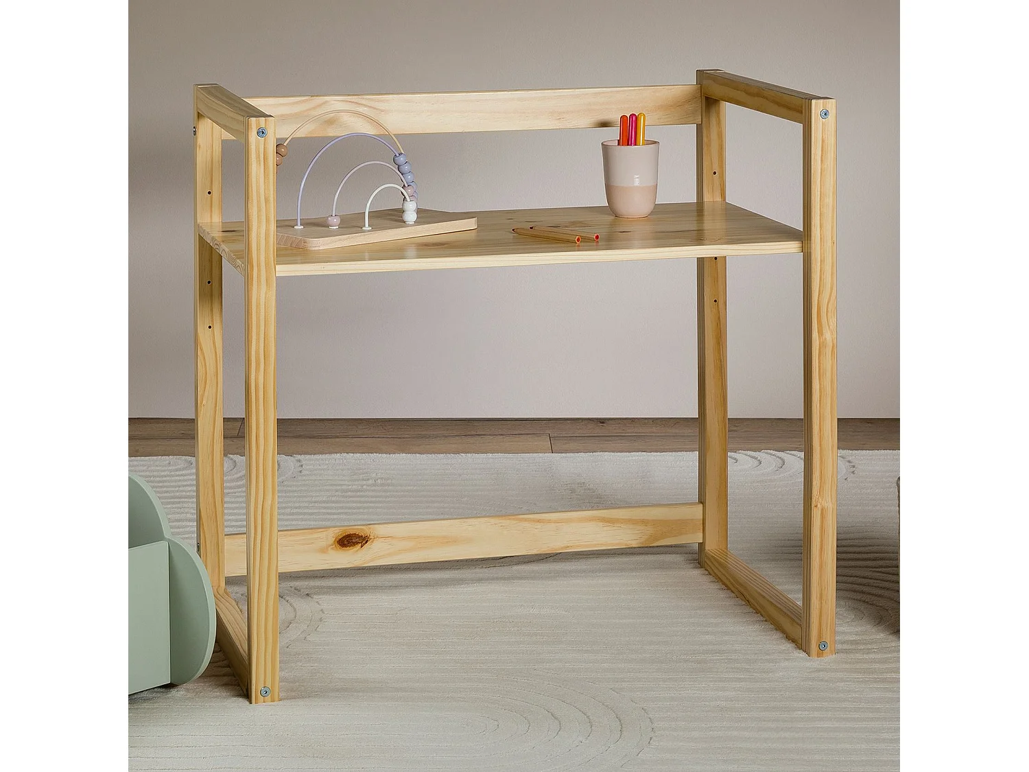 Bureau enfant SUZA réglable en hauteur 80 x 76 x 48 cm en bois massif, Bureau chambre enfant, 4 niveaux de hauteur, Coloris naturel