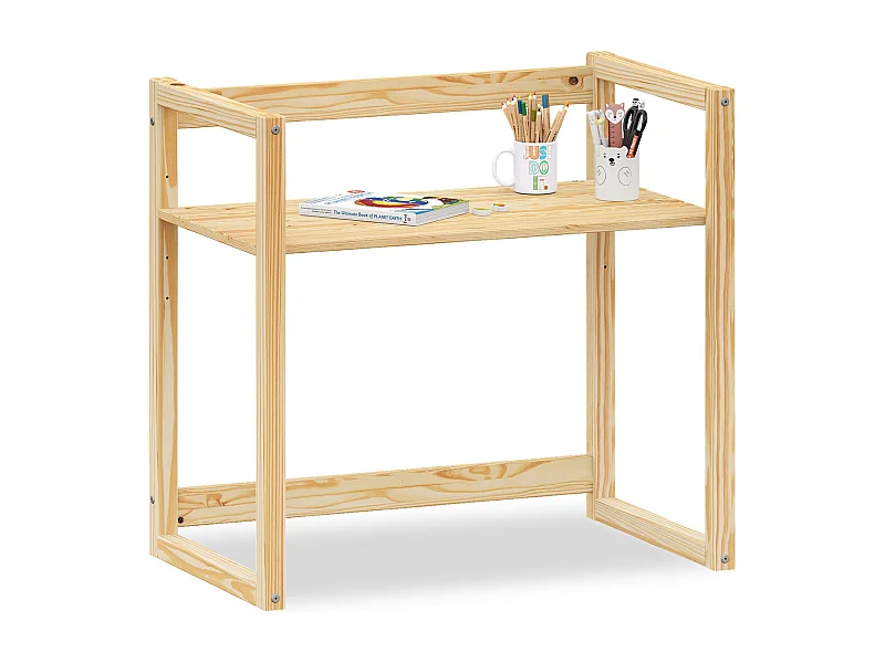Bureau enfant SUZA réglable en hauteur 80 x 76 x 48 cm en bois massif, Bureau chambre enfant, 4 niveaux de hauteur, Coloris naturel