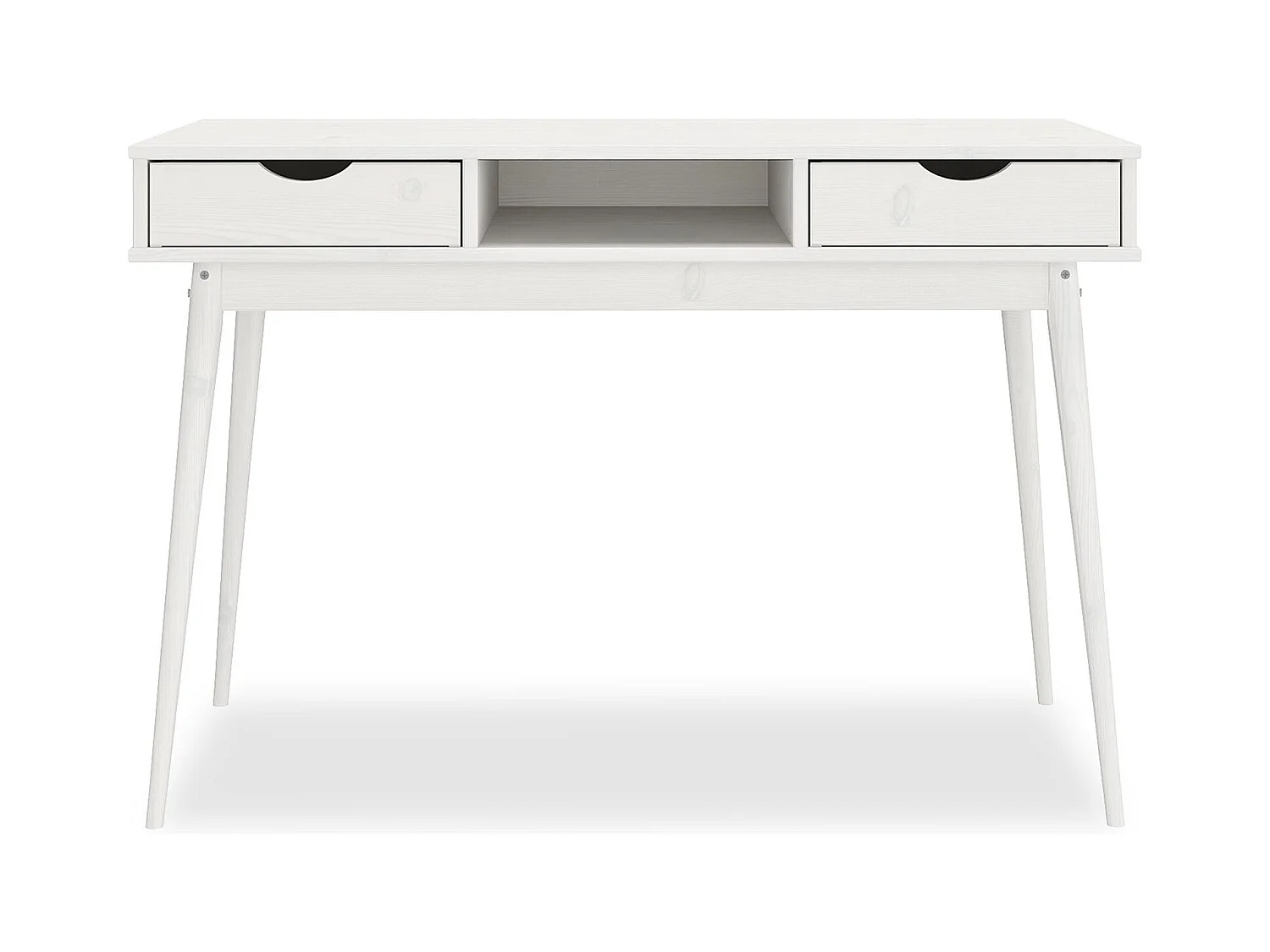 Bureau STEFANO en pin massif avec 2 tiroirs et 1 niche intégrée lasuré blanc