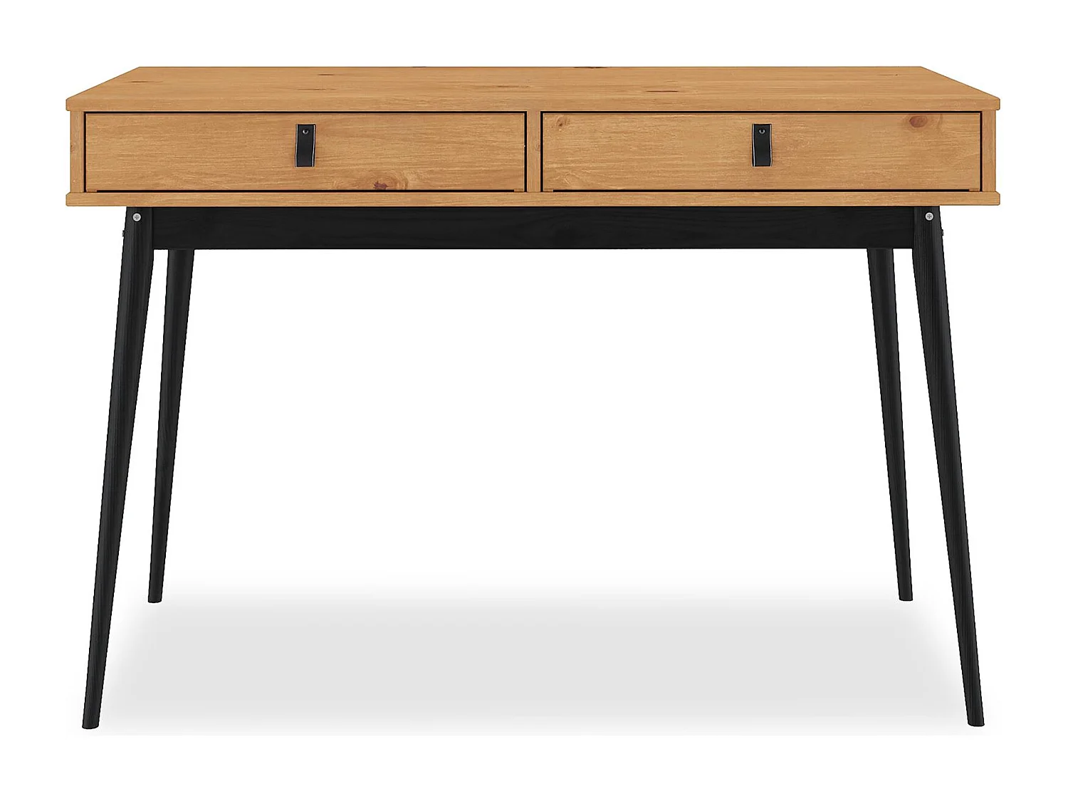 Bureau WANDA avec 2 tiroirs, en pin massif, Bureau en bois, Coloris chêne et noir