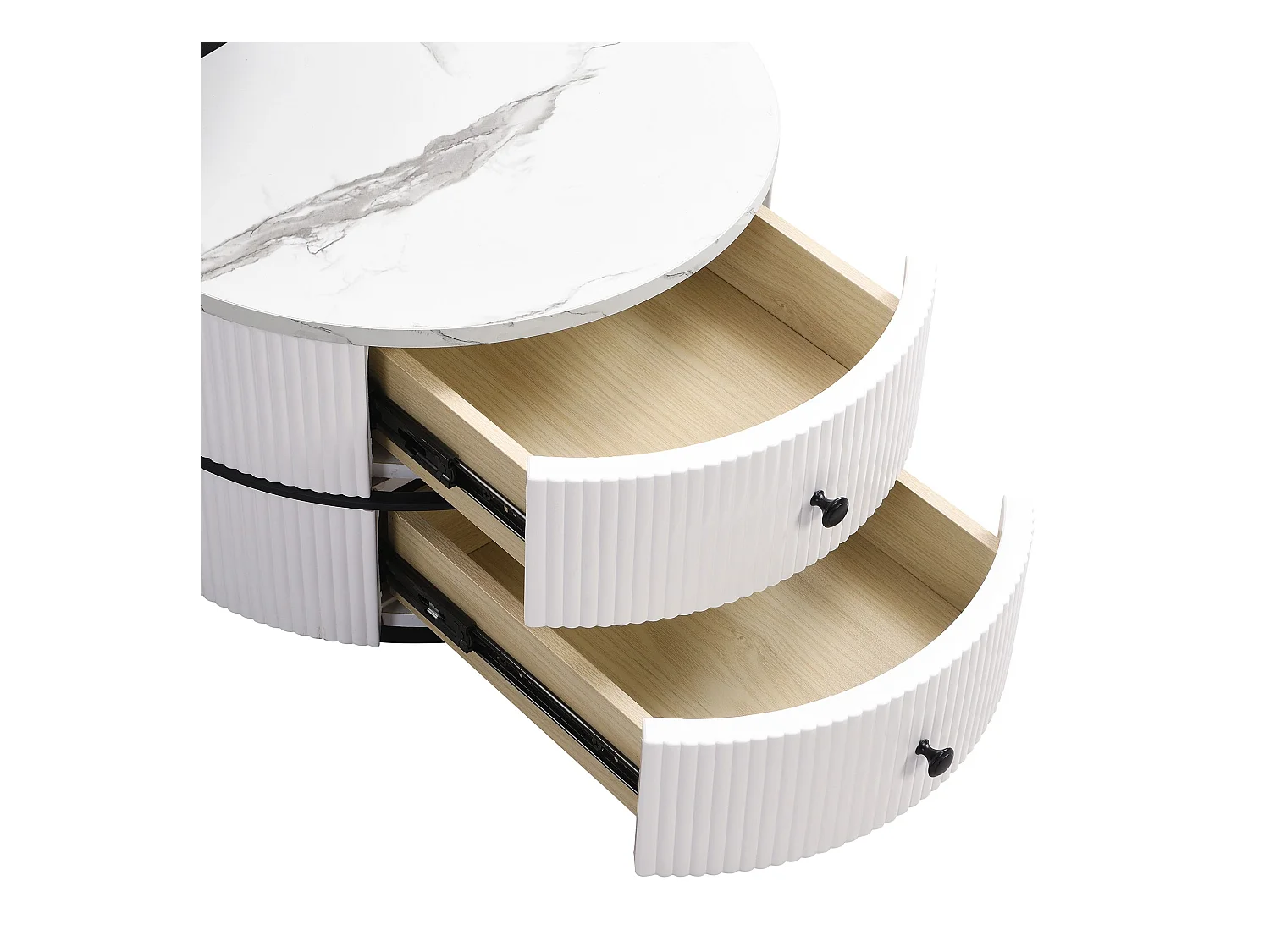 Lot de 2 tables basses blanches avec 2 tiroirs, plateau en MDF plaqué marbre - cadre noir