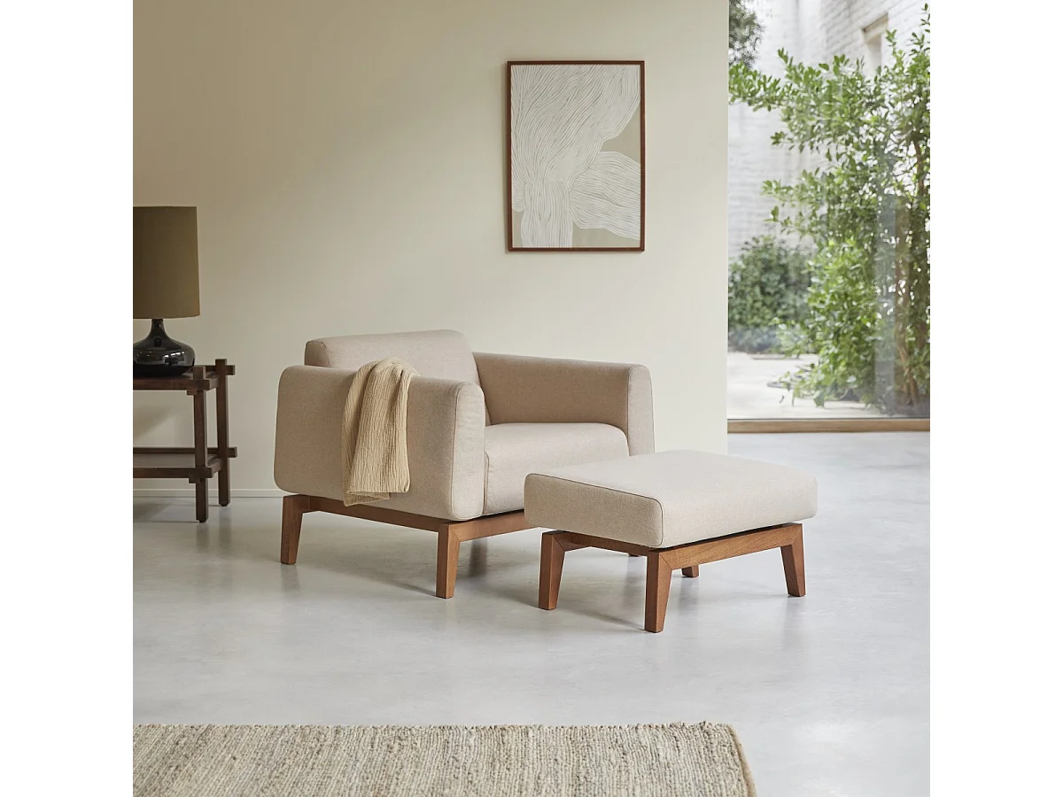 Fußhocker Bjorn aus ungebleichter Wolle, 1 Sitzplatz