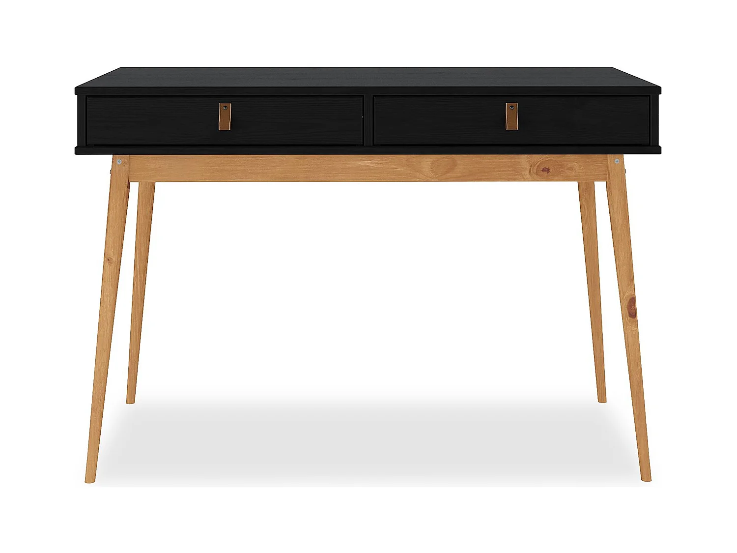 Bureau WANDA avec 2 tiroirs, en pin massif, Bureau en bois, Coloris noir et chêne