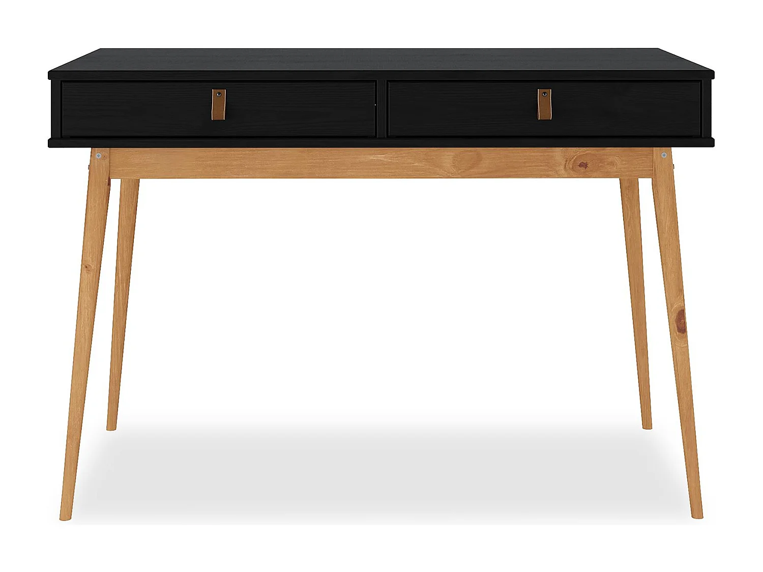Bureau WANDA avec 2 tiroirs, en pin massif, Bureau en bois, Coloris noir et chêne