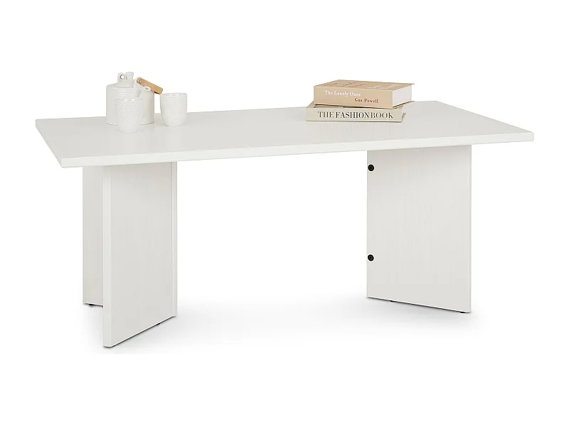 Table basse MESA pour salon en bois massif blanc, Design rectangulaire moderne, Pieds angulaires, 110 x 45 x 60 cm