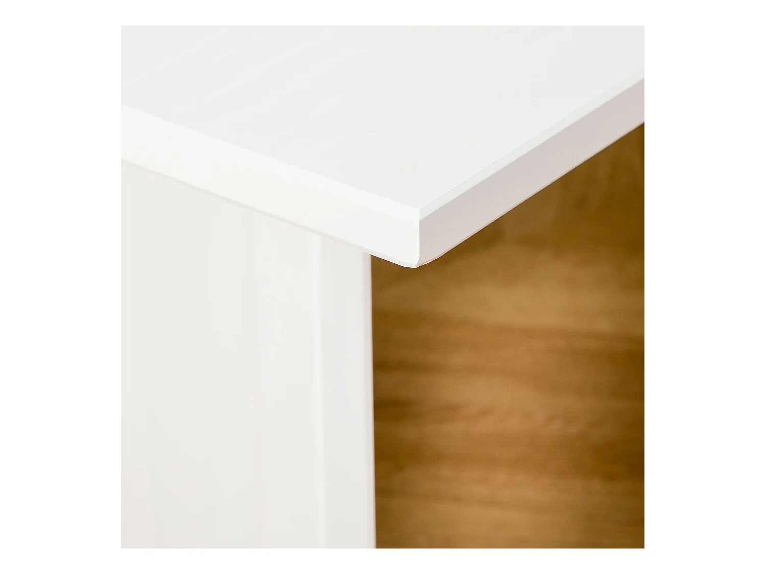 Table basse MESA pour salon en bois massif blanc, Design rectangulaire moderne, Pieds angulaires, 110 x 45 x 60 cm