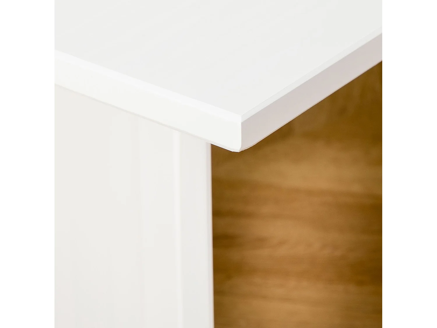 Table basse MESA pour salon en bois massif blanc, Design rectangulaire moderne, Pieds angulaires, 110 x 45 x 60 cm