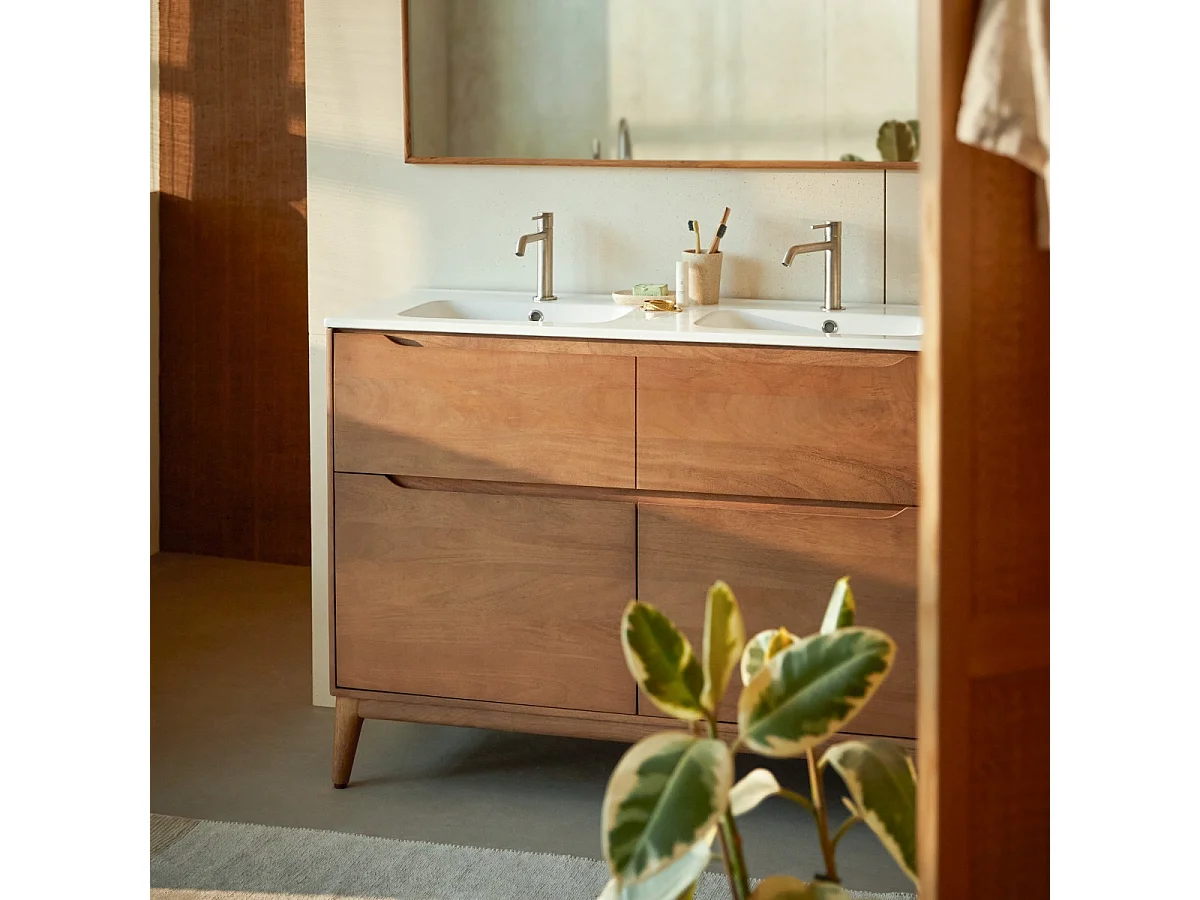 Mobile per il bagno in mango massello e ceramica 120 cm Gabrielle