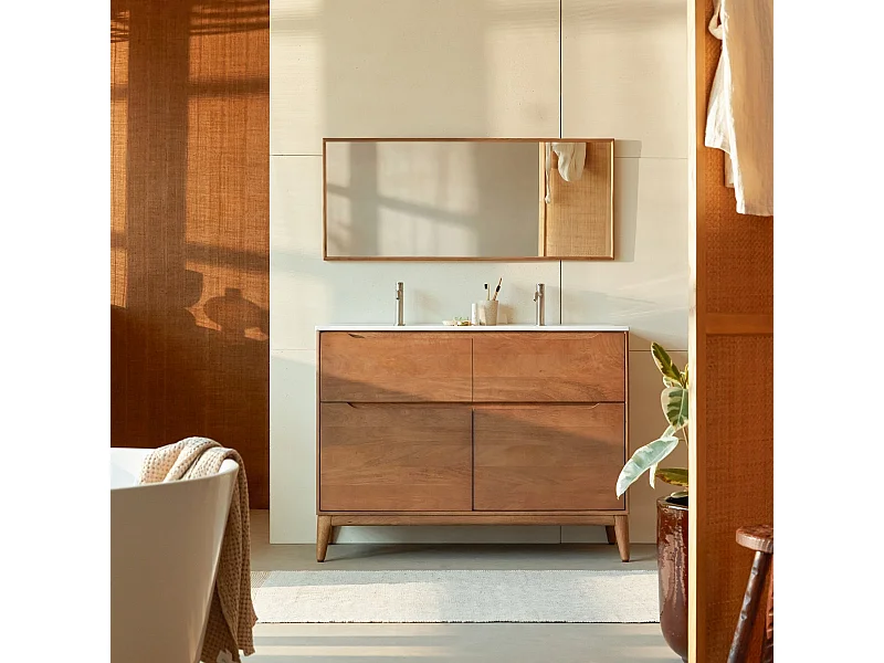 Badezimmerschrank Gabrielle aus massivem Mangoholz und Keramik, 120 cm