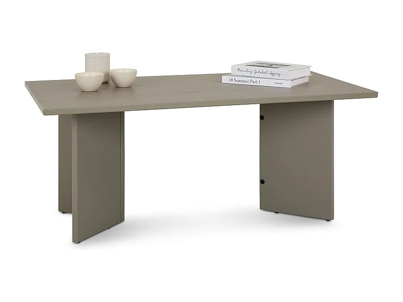 Table basse MESA pour salon en bois massif gris, Design rectangulaire moderne, Pieds angulaires, 110 x 45 x 60 cm