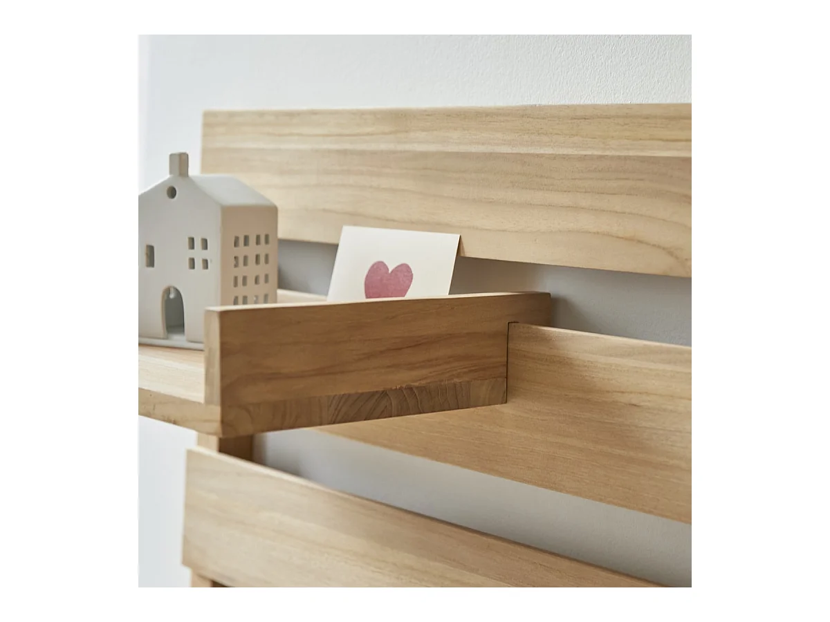 Kinderbett-Kopfteil Urbain aus massivem Teakholz mit Ablagen 180