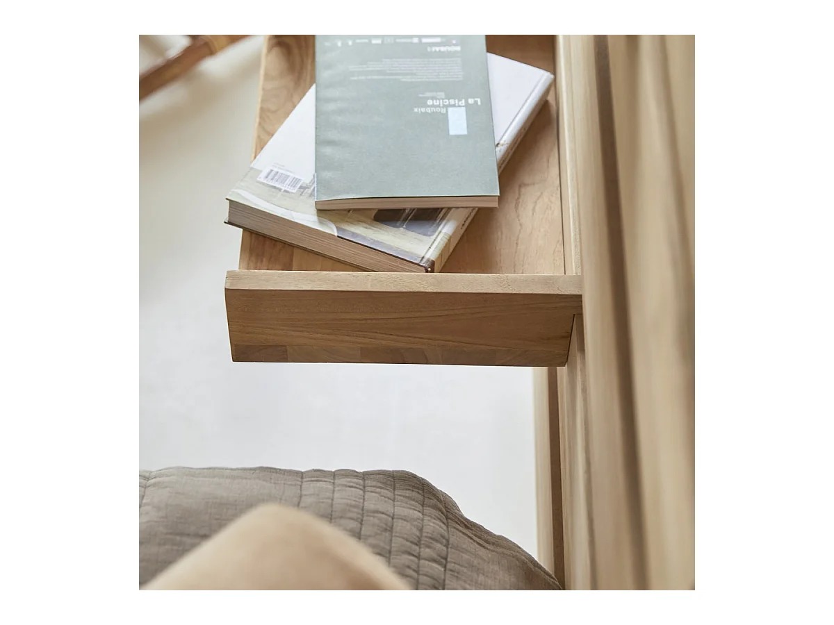 Kinderbett-Kopfteil Urbain aus massivem Teakholz mit Ablagen 180