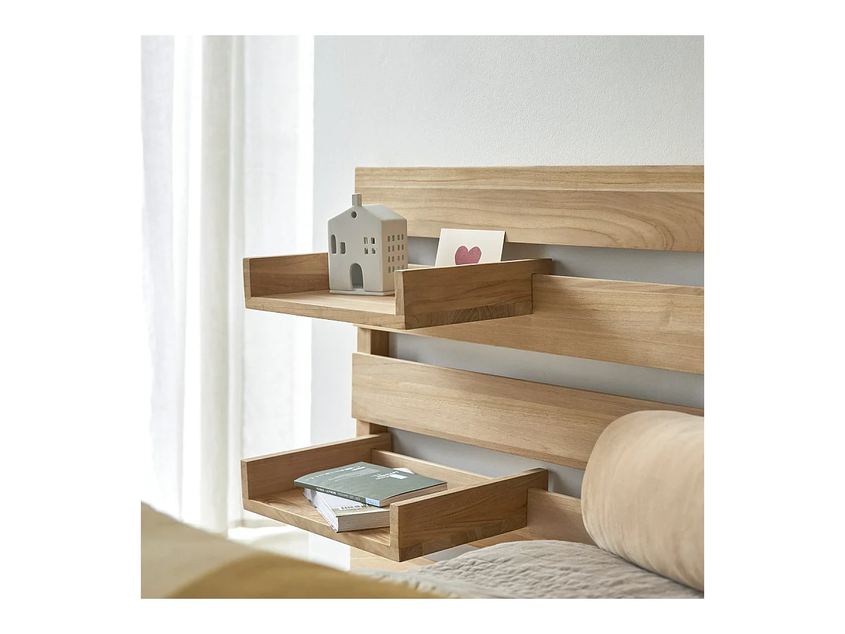Kinderbett-Kopfteil Urbain aus massivem Teakholz mit Ablagen 180