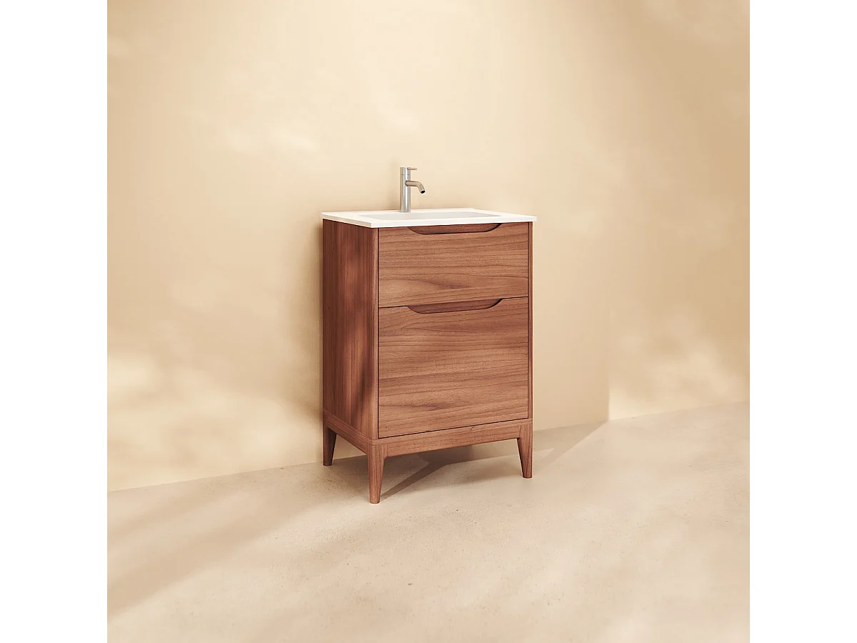 Badezimmerschrank Gabrielle aus massivem Mangoholz und Keramik, 60 cm