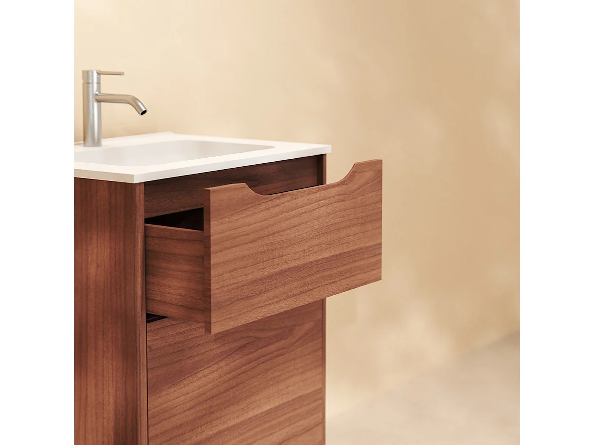 Badezimmerschrank Gabrielle aus massivem Mangoholz und Keramik, 60 cm