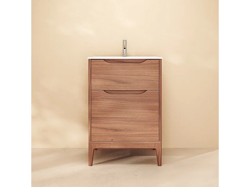 Badezimmerschrank Gabrielle aus massivem Mangoholz und Keramik, 60 cm