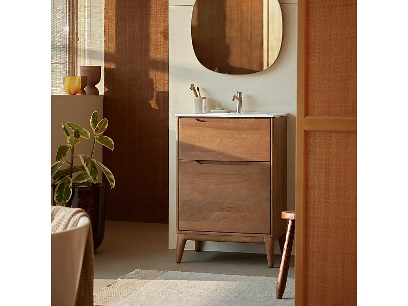 Mobile per il bagno in mango massello e ceramica 60 cm Gabrielle
