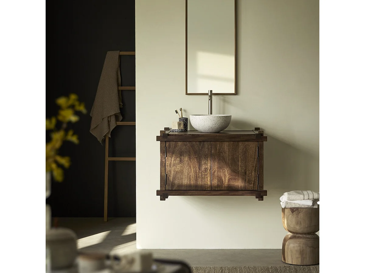 Mobile sotto lavabo Arko in legno massello di mango 80 cm