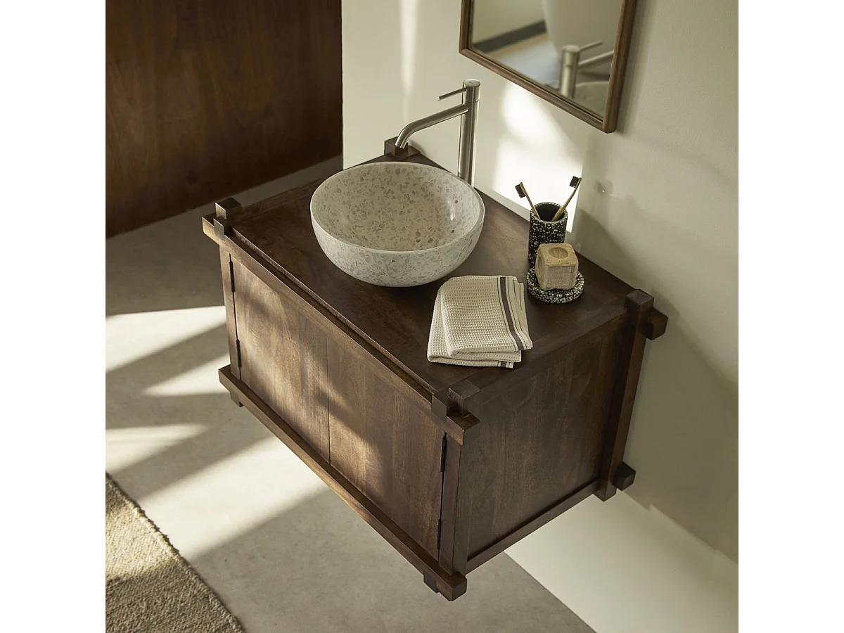 Mobile sotto lavabo Arko in legno massello di mango 80 cm