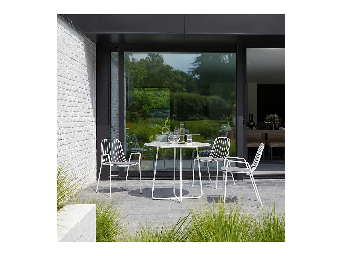 Runder Gartentisch Premium-Terrazzo und Metall 90 Elio weiß