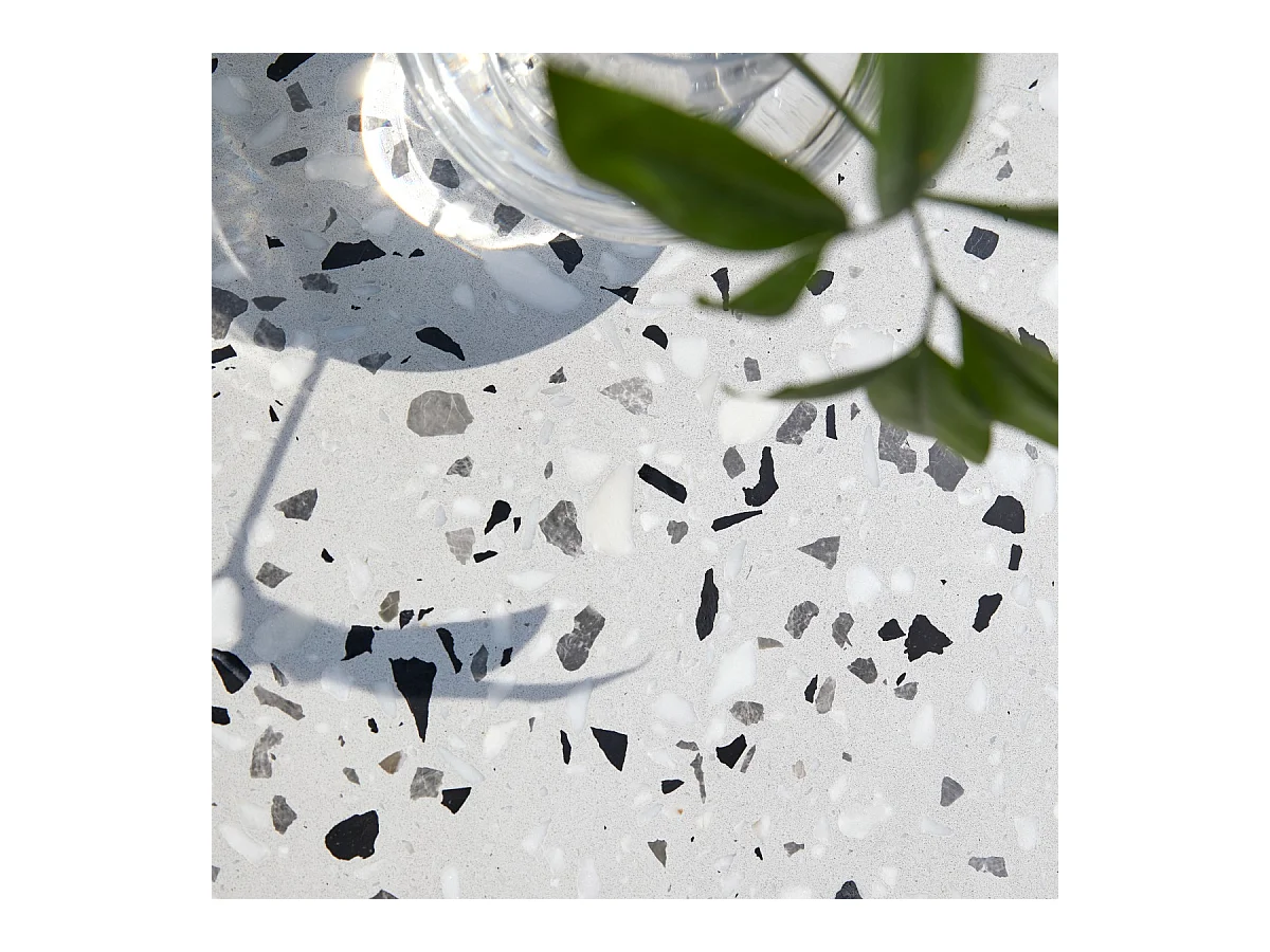 Runder Gartentisch Premium-Terrazzo und Metall 90 Elio weiß