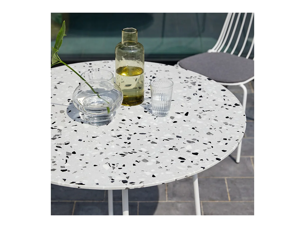 Runder Gartentisch Premium-Terrazzo und Metall 90 Elio weiß