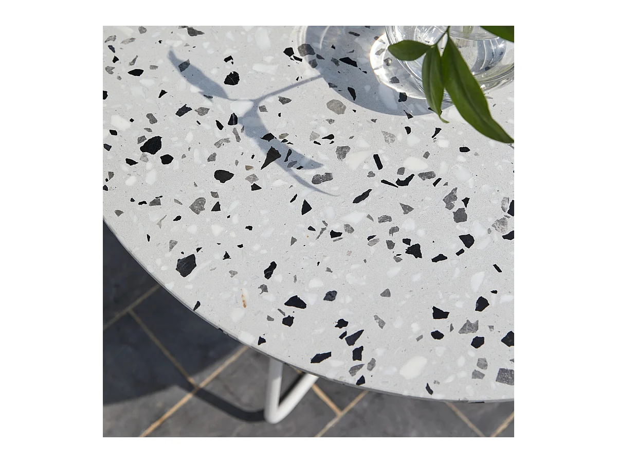 Runder Gartentisch Premium-Terrazzo und Metall 90 Elio weiß