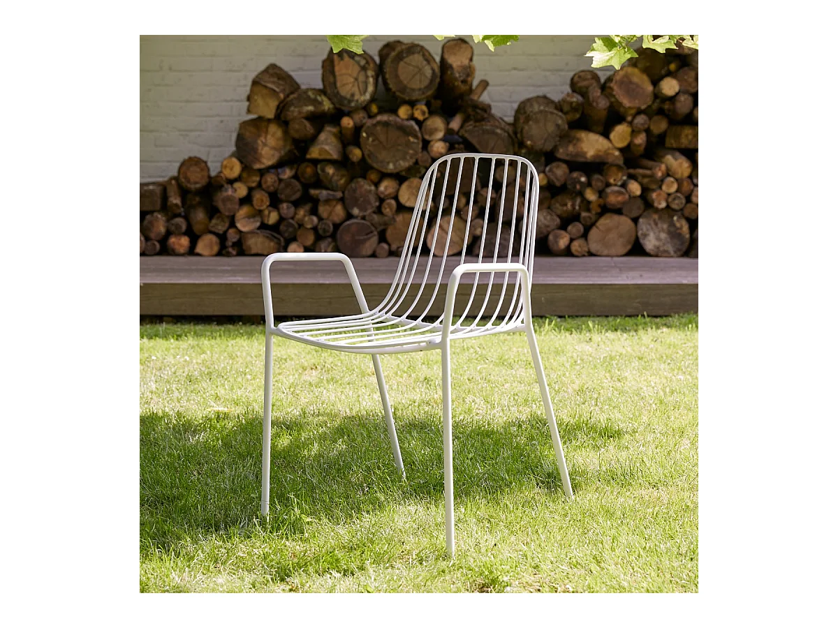 Outdoor Lehnstuhl aus weiß lackiertem Metall Arty white Armlehnen Gartenstuhl