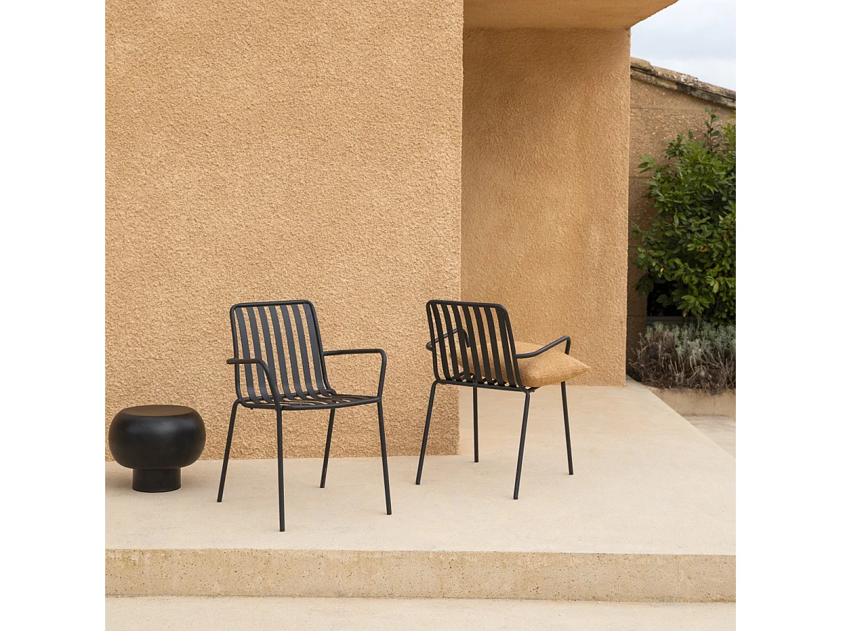 Outdoor-Set Gaby aus schwarzem Metall 175, 4-Sitzer