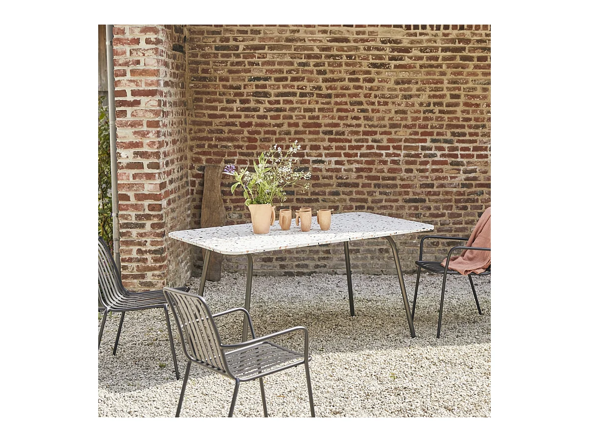 Rechteckiger Gartentisch Elio aus Premium-Terrazzo und Metall 160 cm brown