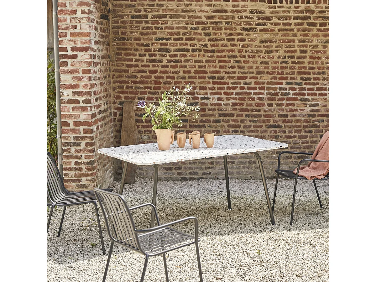 Rechteckiger Gartentisch Elio aus Premium-Terrazzo und Metall 160 cm brown