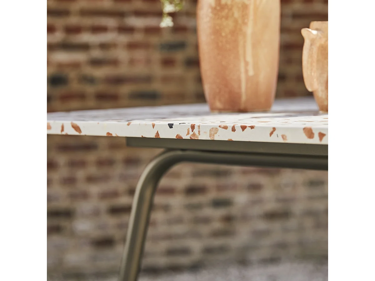 Rechteckiger Gartentisch Elio aus Premium-Terrazzo und Metall 160 cm brown