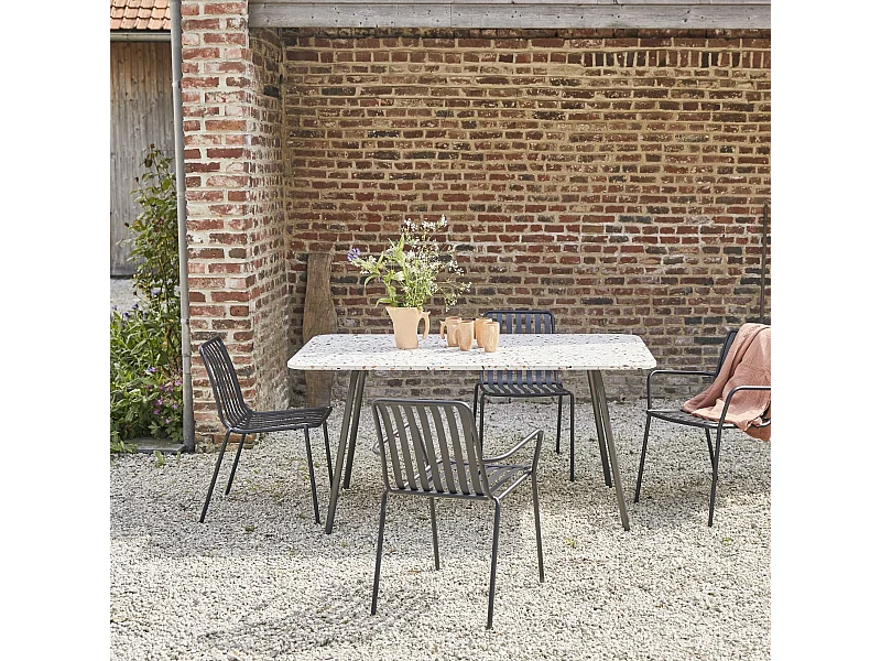 Rechteckiger Gartentisch Elio aus Premium-Terrazzo und Metall 160 cm brown