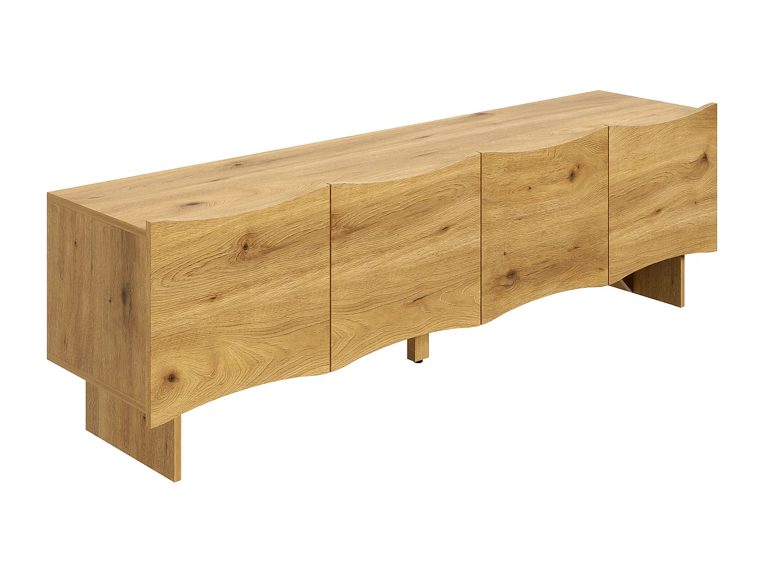 Meuble TV naturel avec 4 portes incurvées et pieds en bois - pour salon et aux bureaux