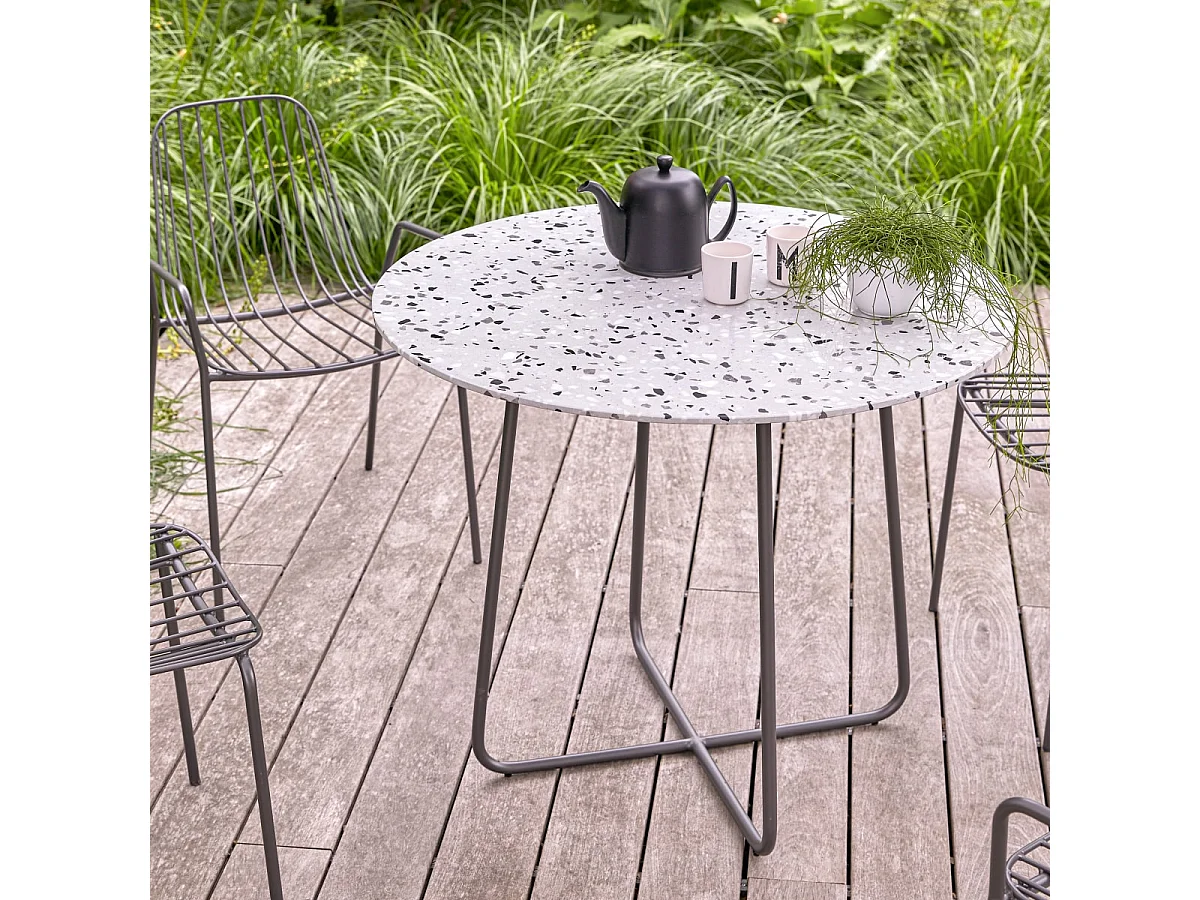 Runder Gartentisch  Premium-Terrazzo und Metall 90 Elio grau
