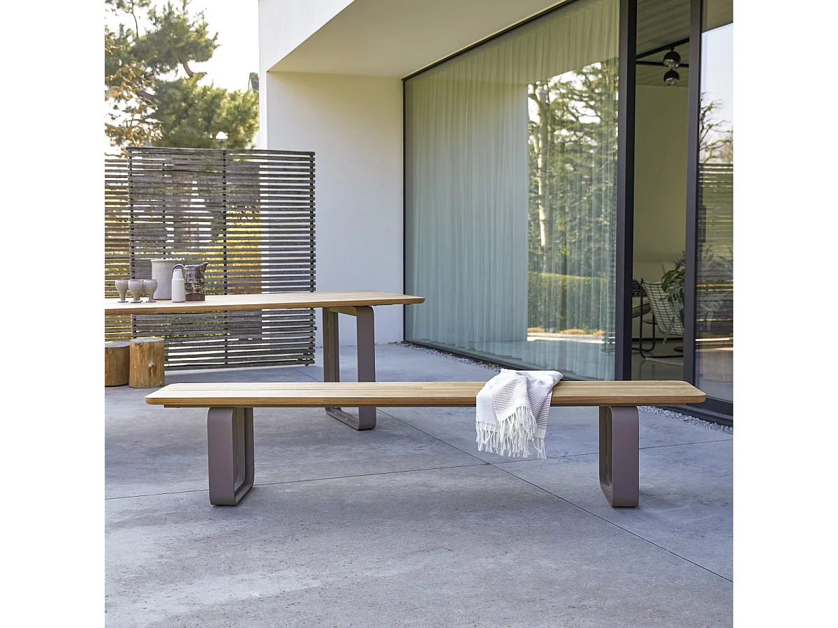 Banc de jardin en bois de teck massif et aluminium Harper