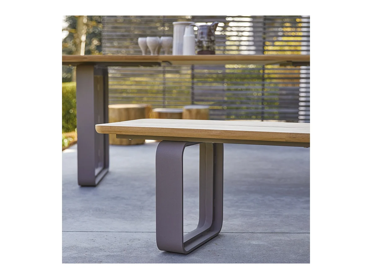 Banc de jardin en bois de teck massif et aluminium Harper