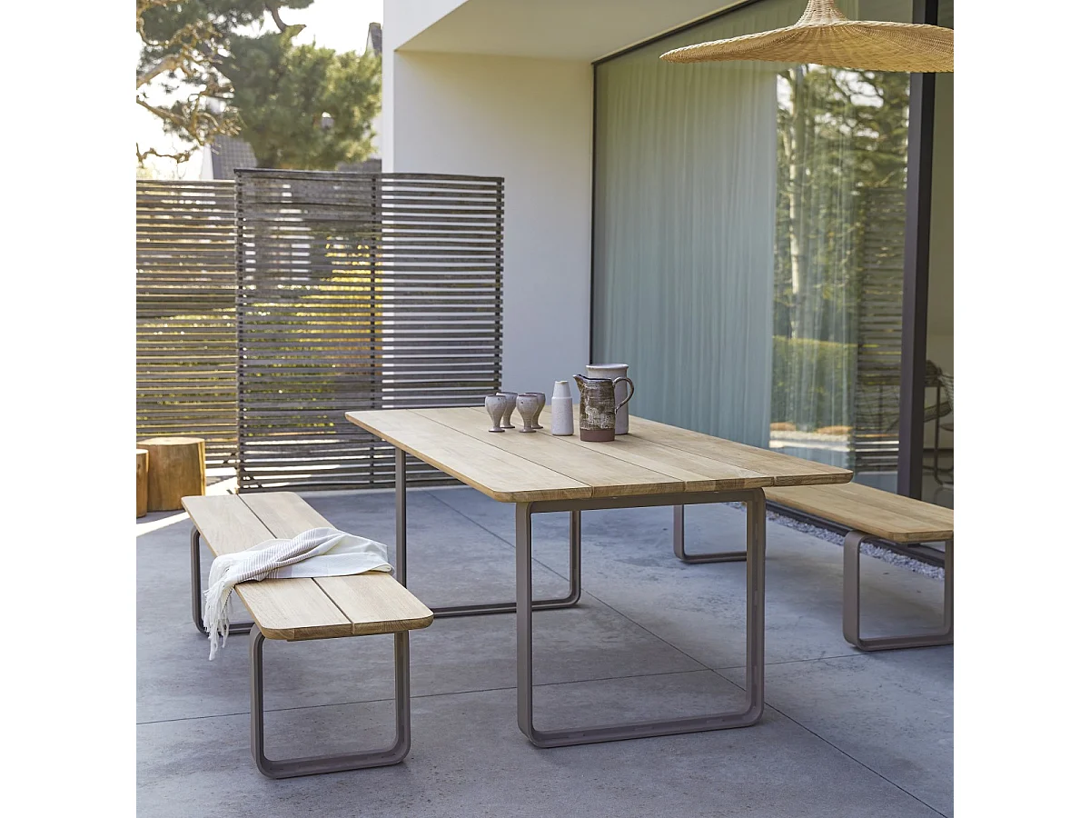 Banc de jardin en bois de teck massif et aluminium Harper