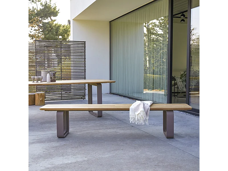 Banc de jardin en bois de teck massif et aluminium Harper