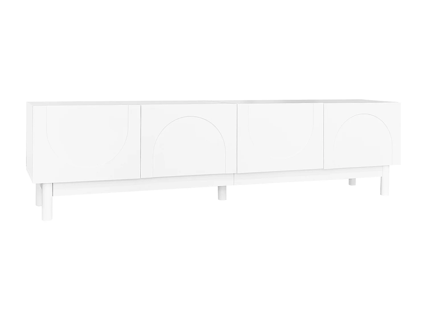 Witte tv-meubel met 4 gebogen patroon­deuren en stabiele poten - geschikt voor woonkamer en kantoor