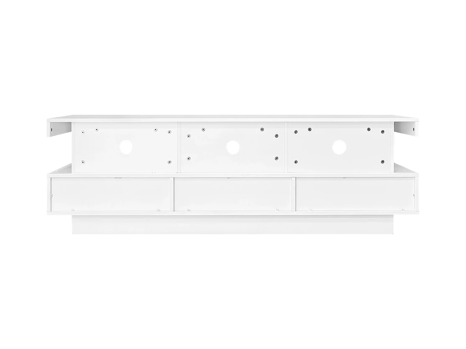 Biała szafka RTV z 3 szufladami do przechowywania i półkami, oświetlenie LED - idealna do salonu