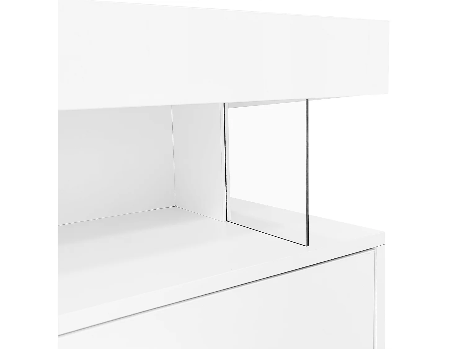 Meuble TV blanc avec 3 tiroirs de rangement et étagères, éclairage LED - pour salon