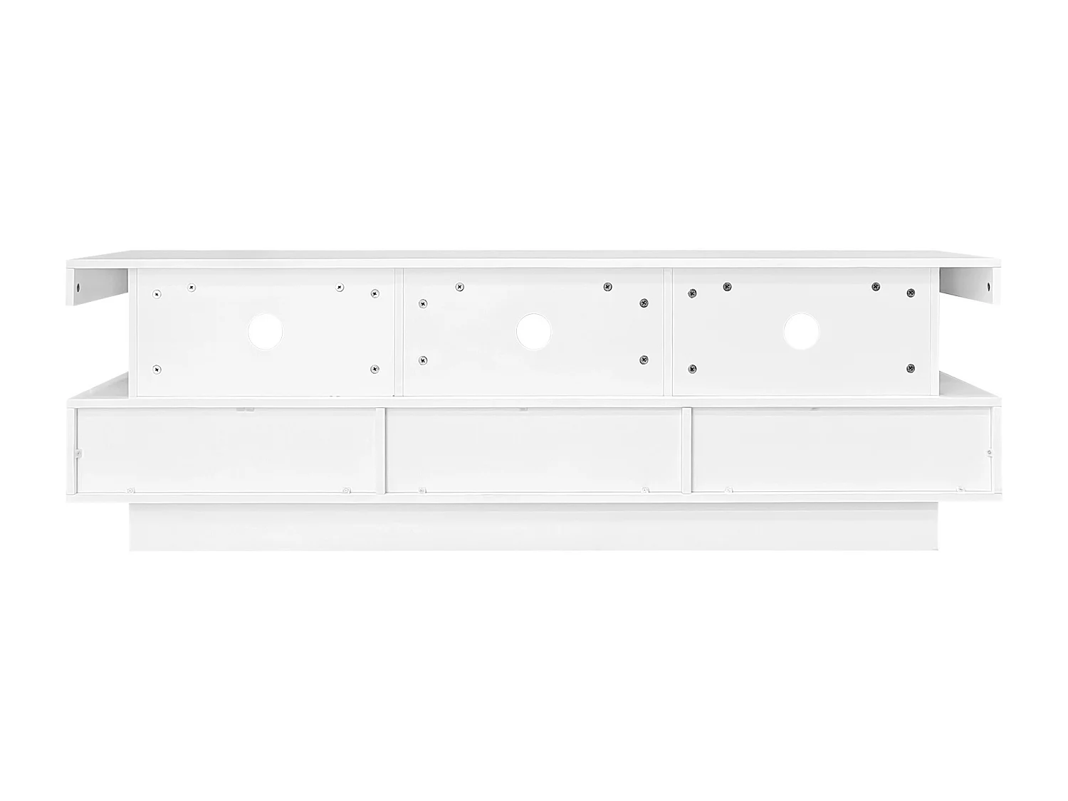 Weißes TV-Lowboard mit 3 Aufbewahrungsschubladen und Ablagen, LED-Beleuchtung - passend fürs Wohnzimmer